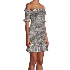 NEW Petersyn x Revolve Benson Ruffle Velvet Dress Steel Silver Small
